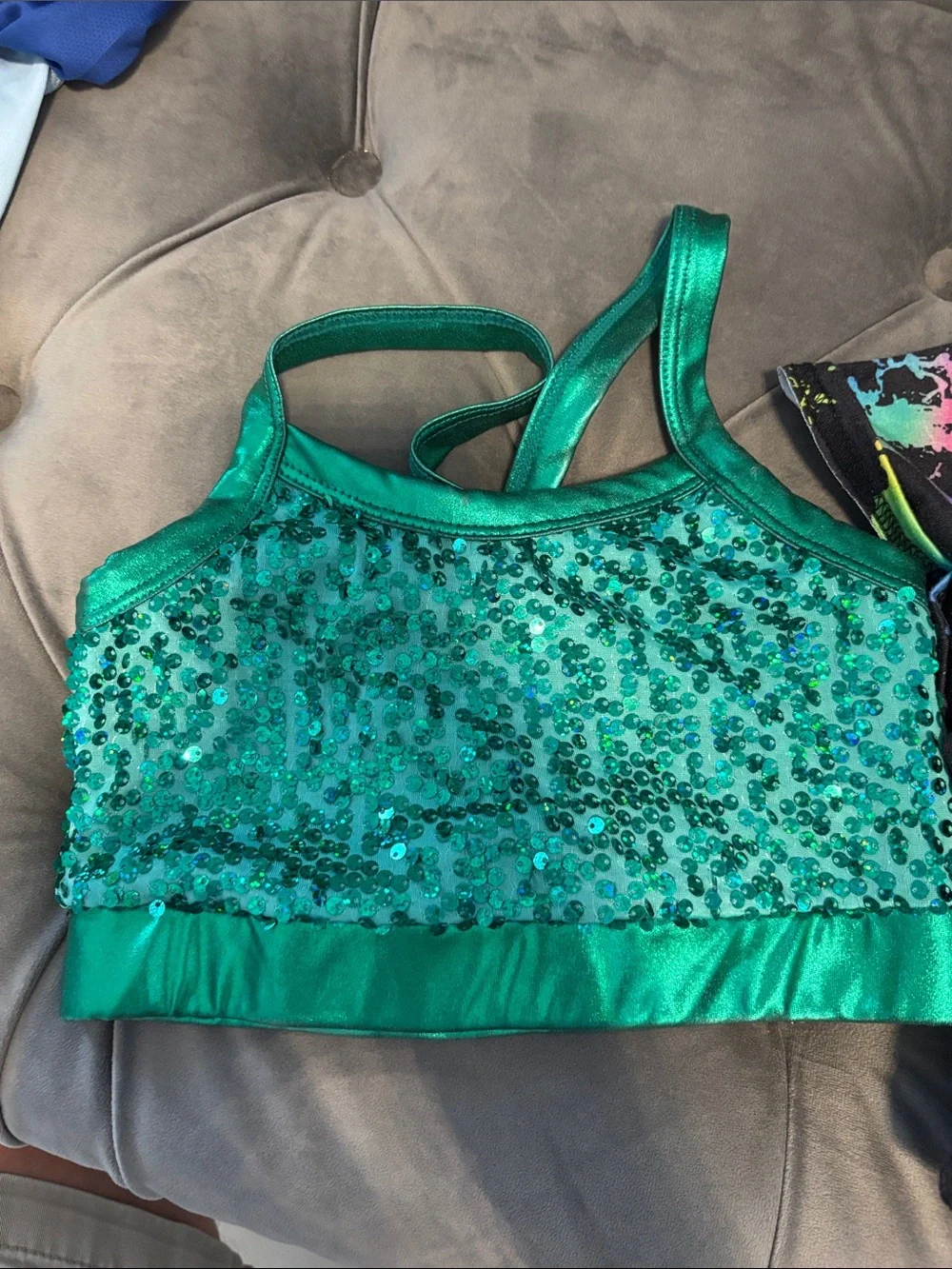 Green Sequin Crop Top & Black Neon Splash Shirt Set